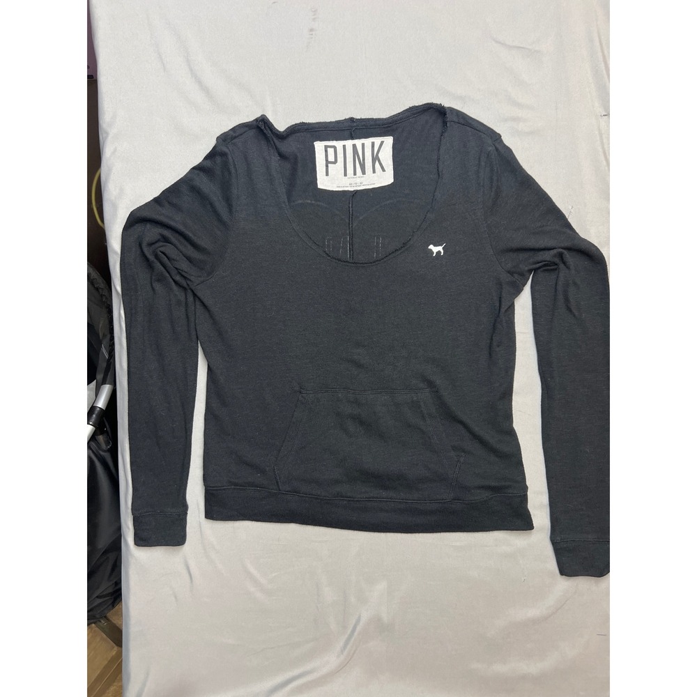 Victorias Secret PINK Long Sleeve Scoop Neck Pullover Black XS Heart Graphic